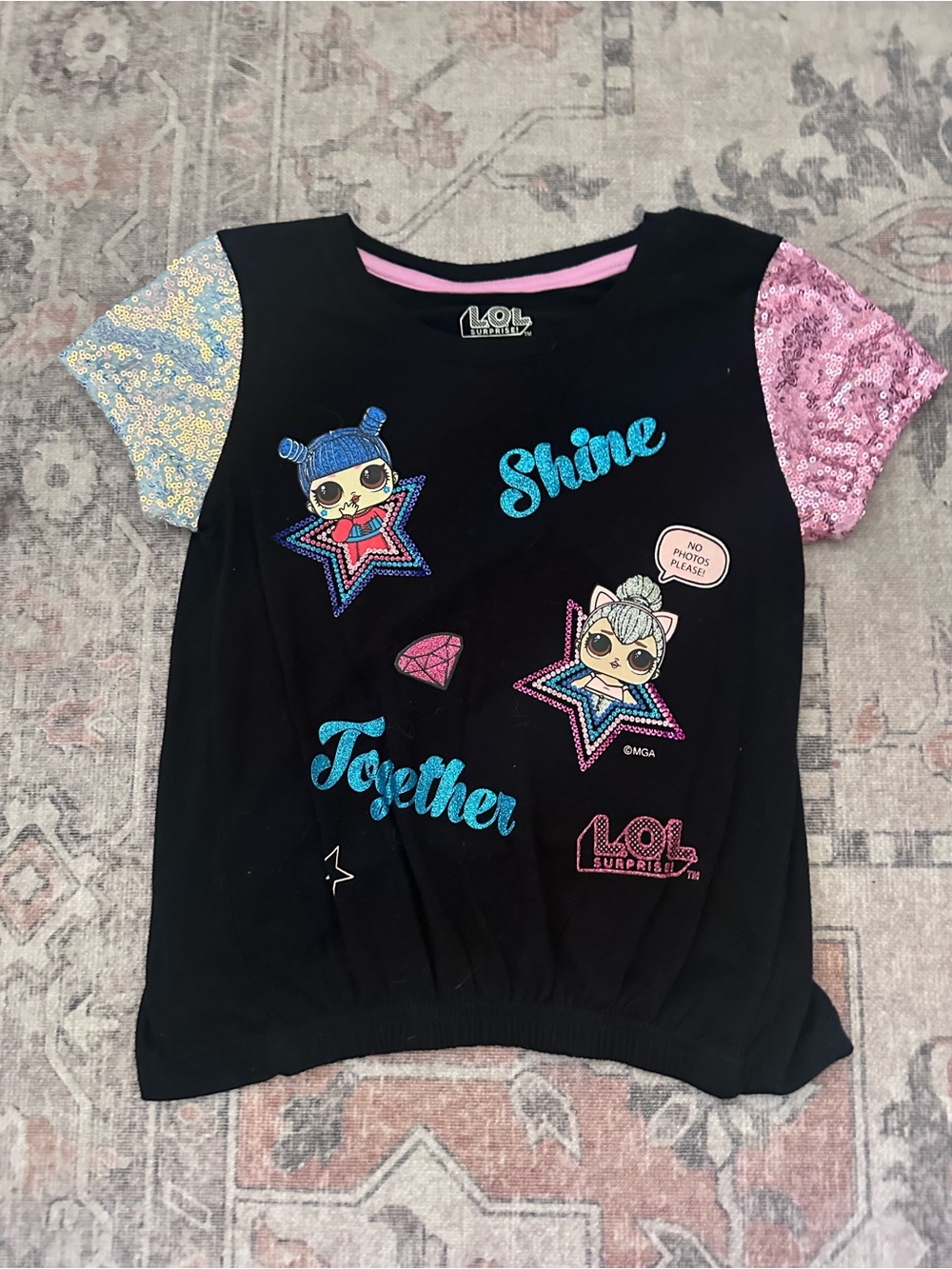 L.O.L. Surprise! Black Tee with Pink and Blue Sequin Sleeves